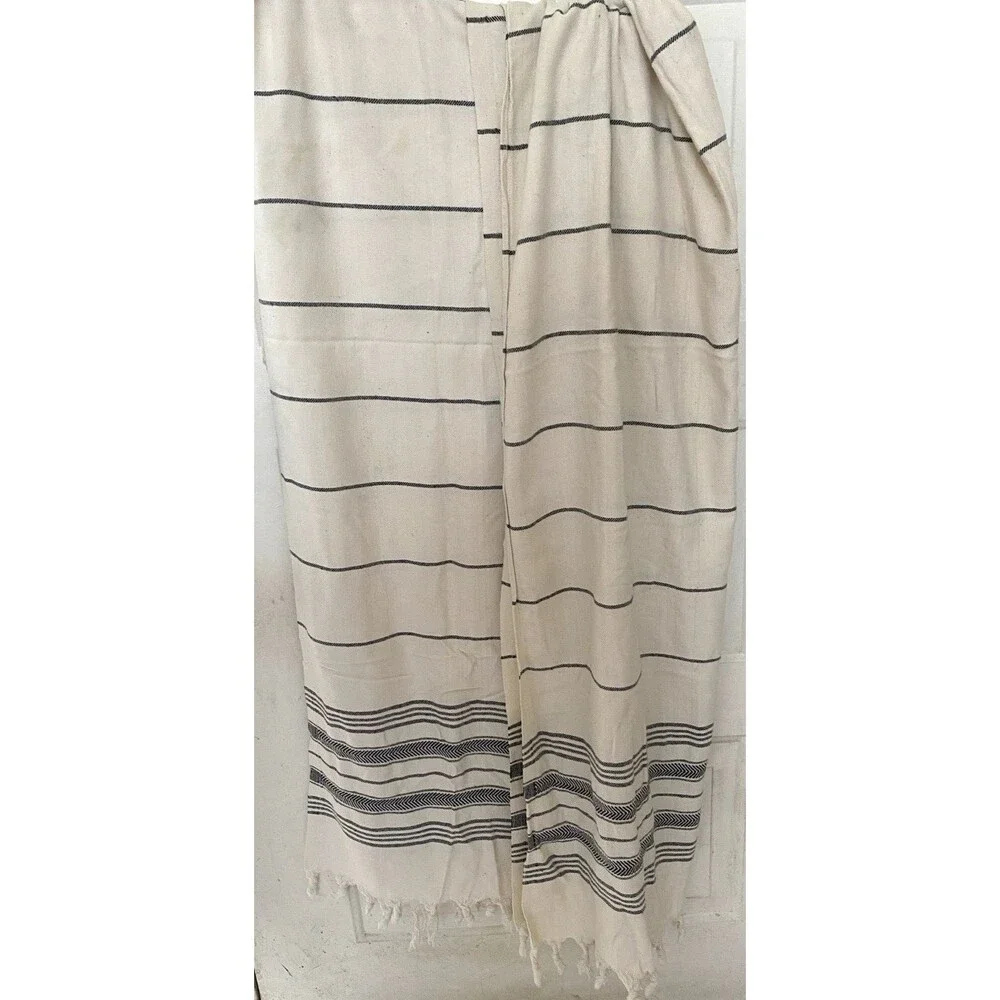 Egyptian Cotton Towel/Throw Lot of 2 Handwoven Off White Black Stripes 62